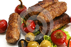 Kebab rolls with olives and pepper