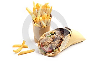 Kebab sandwich with french fries