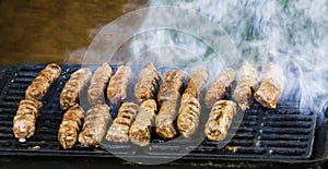 Kebabs on the Grill or Barbecue. Homemade Food Concept.