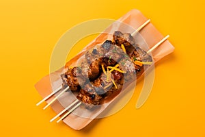 Kebabs tasty fast food street food for take away on yellow background