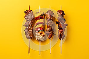Kebabs tasty fast food street food for take away on yellow background