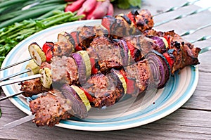 Kebabs and vegetables