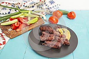 Kebapche Cevapcici or mici, mititei with vegetables