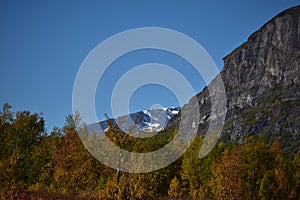 Kebnekaise mountain range in Nikkaluokta swedish lapland