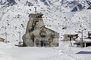 Kedarnath temple, shrine covered with snow.