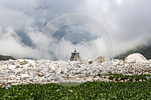 Kedarnath temple view in the scenario of disaster.