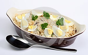 Kedgeree rice with eggs and parsley horizontal