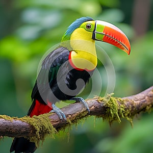 Keel billed toucan on tree branch