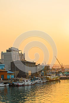 Zhengbin Port fishing village sunset view in Keelung, Taiwan