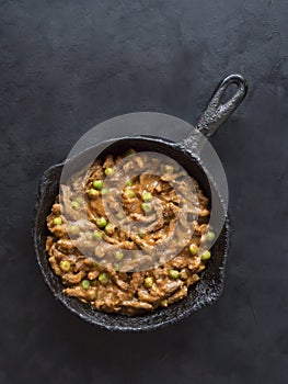 Keema Beef Curry - Indian dish with meat and peas.