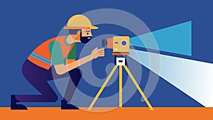 With a keen eye and steady hands a worker calibrates a laser level ensuring precise measurements for the days