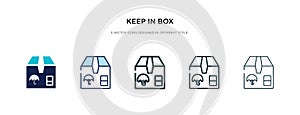 Keep in box icon in different style vector illustration. two colored and black keep in box vector icons designed filled, outline,