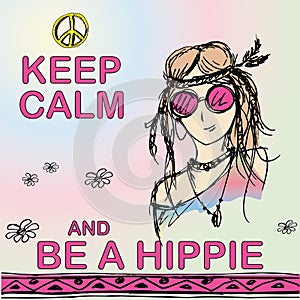 Keep calm and be hippie. Girl hippie photo