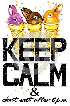 Keep Calm. bunny watercolor illustration