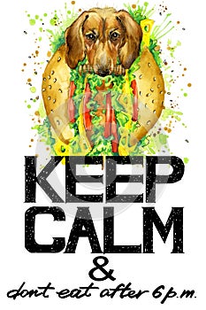 Keep Calm. Dog watercolor illustration.