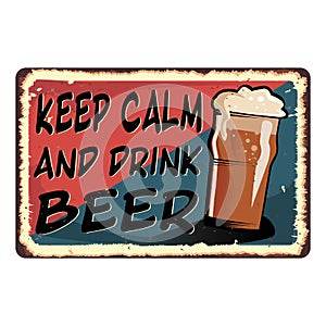 Red blue Keep calm and drink beer card metal sign