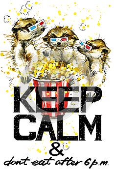 Keep Calm. Meerkats watercolor illustration.