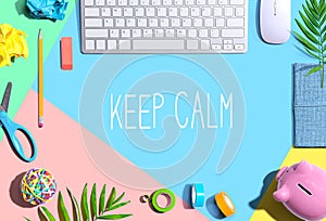 Keep calm message with office supplies