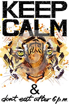 Keep Calm. Tiger watercolorr illustration.