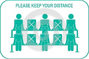 Keep distance, advice for social distancing clip art green color,when sitting in a chair