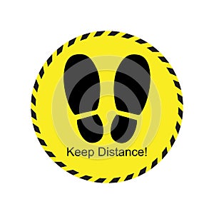 Keep distance footprint sign yellow icon design