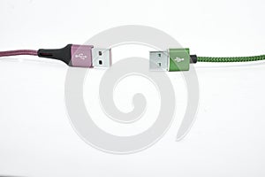 Keep distance.Two USB cable on the white background.