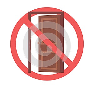 Keep Door Closed sign. Notice label. Warning red prohibition symbol, caution emblem design. Room entrance. Forbidden