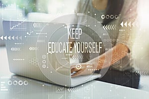 Keep educate yourself with woman using laptop