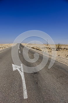 Keep left sign Namibia desert straight road