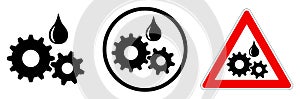 Keep oiled sign. Lubricated gears icon - three versions