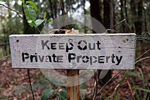 Keep Out private property sign in black and white.