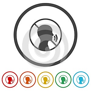 Keep quiet silent please sign. Set icons in color circle buttons