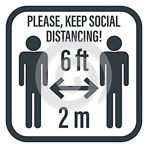 Keep save social distance icon vector illustration. six feet ft two meters m sticker. corona virus safety sign, caution symbol.