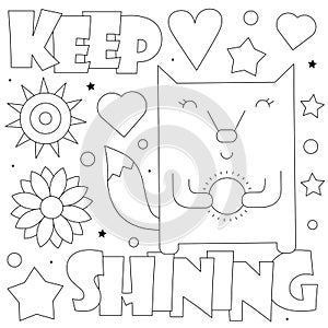 Keep shining. Coloring page. Vector illustration of a fox with the sun