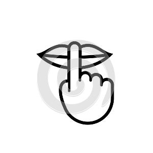 Keep silence and be quiet lips finger silent sign, vector icon