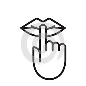 Keep silence be quiet mouth lips finger silent sign, no noise vector icon