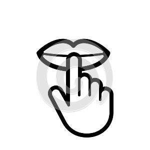 Keep silence and be quiet vector icon lip finger silent sign