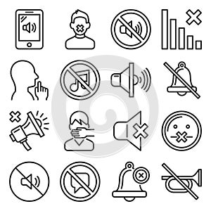 Keep Silence Icons Set on White Background. Line Style Vector