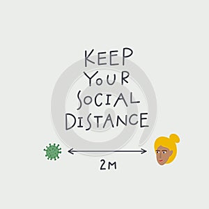 Keep your social distance lettering illustration