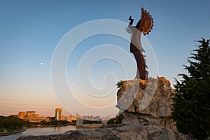 Keeper of the plains at sunset in Wichita Kansas