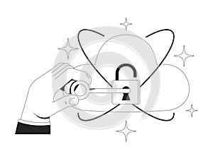 Keeping data safe on cloud encryption line illustration concept