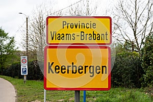 Keerbergen, Flemish Brabant, Belgium - Yellow and red sign of the urbanisation of Keerberge, Province of Flemish Brabant photo