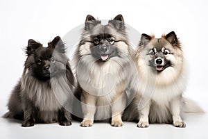 Keeshond Family Foursome Dogs Sitting On A White Background photo