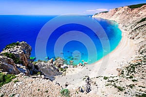 Kefalonia, Greece. Platia Ammos Beach, one of the beautiful beaches of the Cephalonia island, Greek Islands