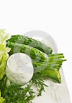 Kefir cucumber and salad leaves