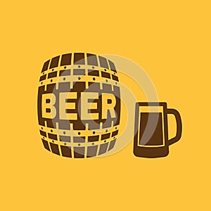 Keg and glass of beer icon. Cask and barrel, alcohol, beer symbol. UI. Web. Logo. Sign. Flat design. App. Stock