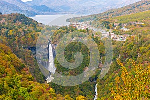 Kegon Falls and Chuzenji lake in autumn, Nikko, Japan