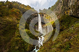 Kegon Falls one of Japans highest waterfalls in autumn at the Nikko National Park, Japan