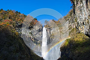 Kegon Waterfall in autumn with rainbow