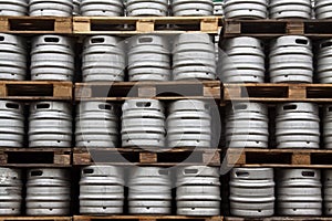 Kegs of beer in regular rows